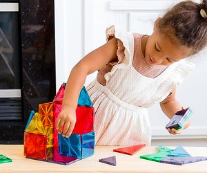 There are tons of creative ways to use Magna-Tiles, like playing matching games or making your own marble runs. Photo courtesy of Magna Tile